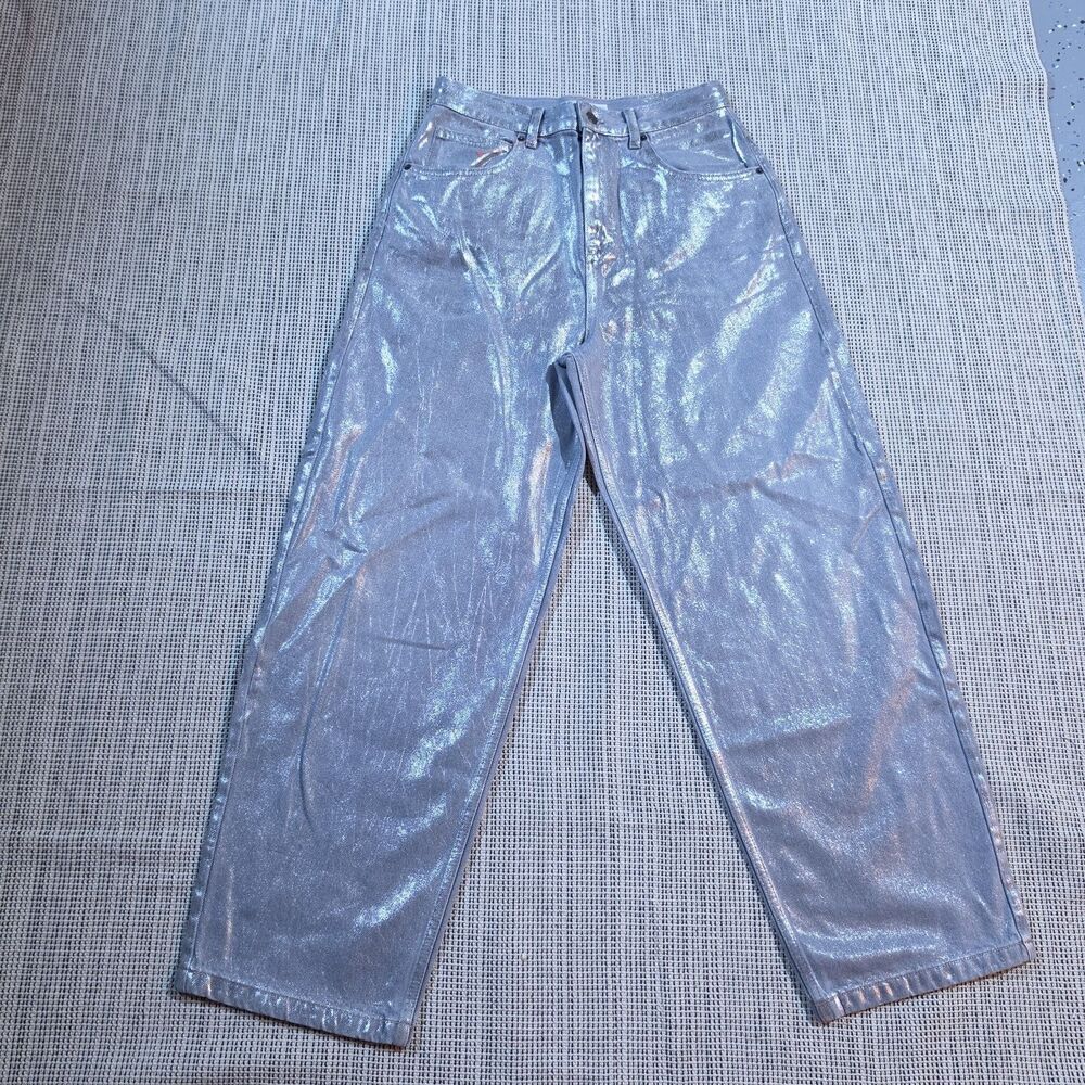 Topshop foil high rise silver baggy jeans in dove gray Women's US 8 W30 L 32